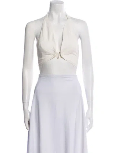 Pre-owned Cult Gaia V-neck Sleeveless Crop Top In White
