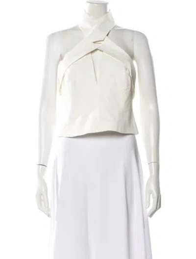 Pre-owned Cult Gaia V-neck Sleeveless Crop Top In White