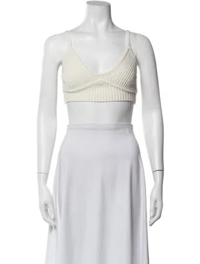 Pre-owned Cult Gaia V-neck Sleeveless Sports Bra In White