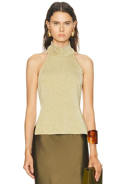 Cult Gaia Wake Ribbed Metallic Halterneck Top In Yellow