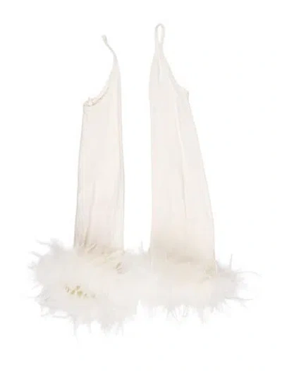 Pre-owned Cult Gaia White Longsleeve Glove W. Feather Trim W/tags