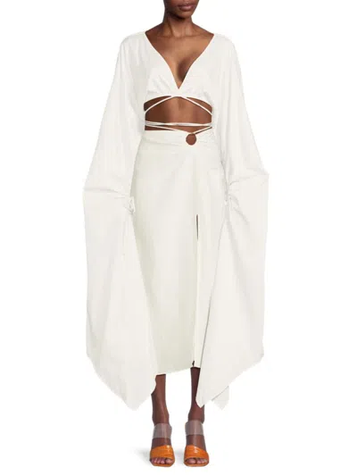 Cult Gaia Women's Adriel Oversized Sleeve Satin Crop Top In Off White