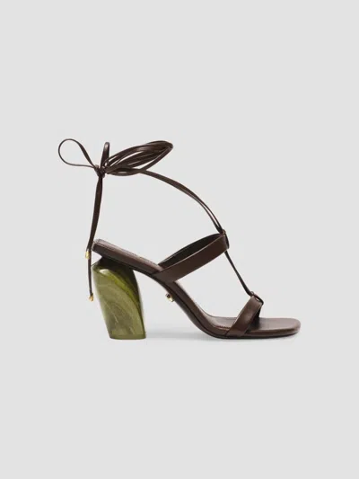 Cult Gaia Bri 90mm Strappy Jade Heel Sandals In Brown