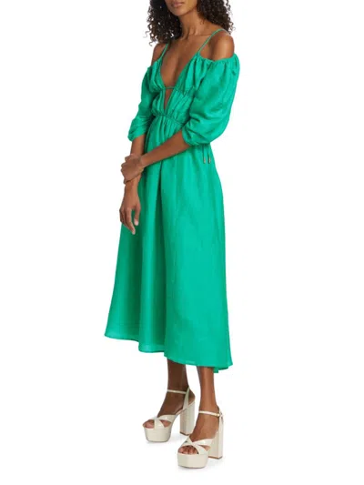 Cult Gaia Women's Charlize Cutout Wool Linen Blend Midi Dress In Green