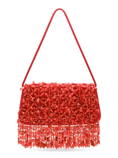 Cult Gaia Idalia Bead-embellished Fringed Shoulder Bag In Red