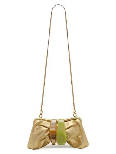 Cult Gaia Julita Leather Frame Clutch In Gold