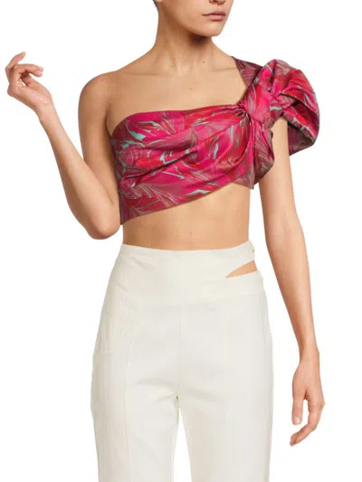 Cult Gaia Women's June Floral Draped Sleeve Crop Top In Red
