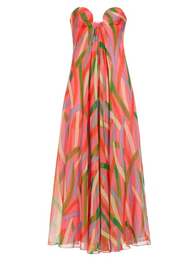 Cult Gaia Misa Strapless Striped Chiffon Maxi Gown In Vintage Stripe Print