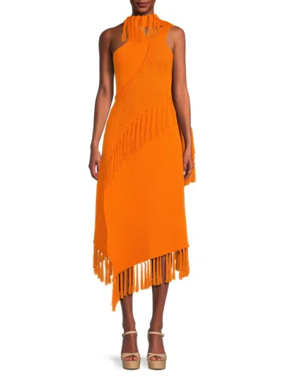Cult Gaia Women's Saida Tassel Asymmetric Midi Dress In Orange