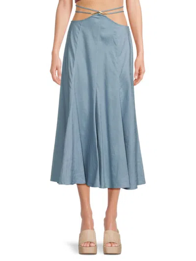 Cult Gaia Women's Sandy Linen Blend Midi Skirt In Steel