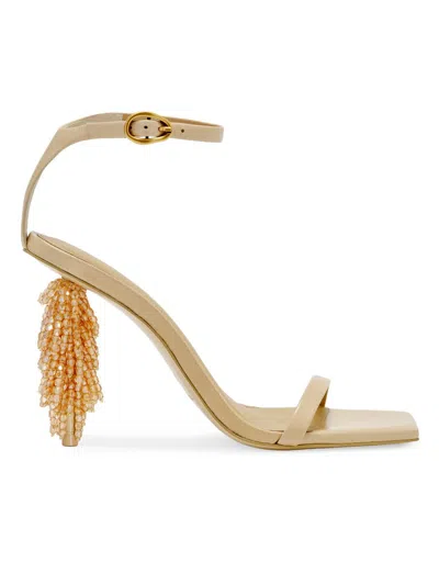 Cult Gaia Women's Sienna Beaded-heel Leather Sandals In Nude