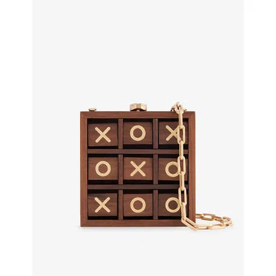 Cult Gaia Womens Walnut Tic Tac Toe Wood Clutch Bag In Brown