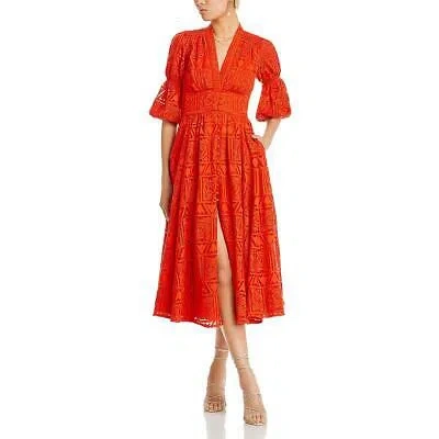 Pre-owned Cult Gaia Womens Willow Orange Daytime Embroidered Midi Dress Xs Bhfo 8754