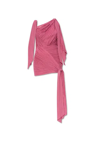 Cult Gaia Wonder Asymmetric Pleated Midi Dress In Pink