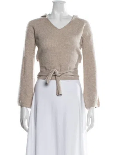 Pre-owned Cult Gaia Wool V-neck Sweater In White