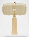 Cult Gaia Yasmin Tasseled Acrylic Clutch Bag In Sand