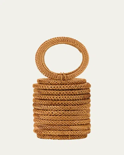 Cult Gaia Yasmina Rattan Ring Top-handle Bag In Toasted Natural