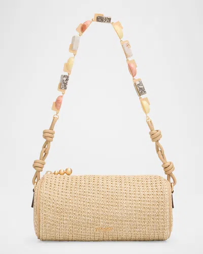 Cult Gaia Zozina Stone-embellished Raffia Shoulder Bag In Brown