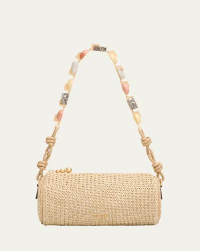 Cult Gaia Zozina Stone-embellished Raffia Shoulder Bag In Brown
