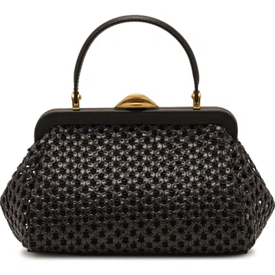Cult Gaia Zuma Woven Frame Top Handle Bag In Black