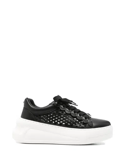 Cult Nirvana Cutout Leather Sneakers In Black