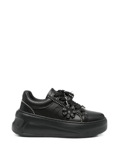 Cult Nirvana Stud-embellished Leather Sneakers In Black