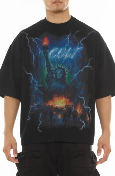 Cult Of Individuality Big Apple Oversize Graphic T-shirt In Black
