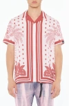 Cult Of Individuality Border Print Short Sleeve Cotton Button-up Shirt In Retro