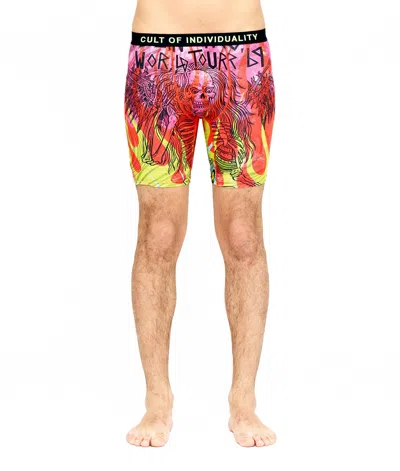 Cult Of Individuality Cult Briefs 2 Pack "fallen Angels" Print/saftey Green Solid In Multi