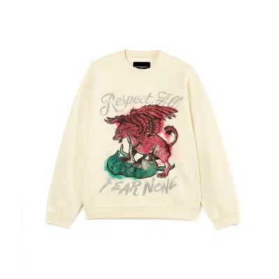 Cult Of Individuality Cult's Crew Neck Fleece "respect All" In Winter White
