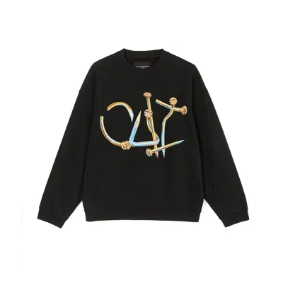 Cult Of Individuality Cult's Crew Neck Fleece Sweater "nailhead" In Pirate Black