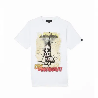 Cult Of Individuality Cult's Short Sleeve Crew Neck Tee "cracked Wall" In White