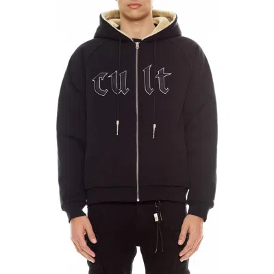 Cult Of Individuality Embroidered Cotton Graphic Zip-up Hoodie In Black