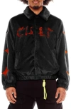 Cult Of Individuality Embroidered Faux Fur Jacket In Black
