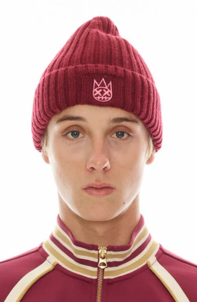 Cult Of Individuality Embroidered Logo Cotton Knit Beanie In Burgundy
