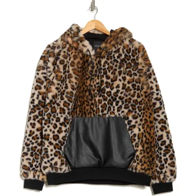 Cult Of Individuality Faux Fur Pullover Hoodie In Brown