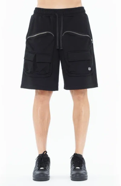 Cult Of Individuality Fleece Cargo Shorts In Black
