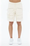 Cult Of Individuality Fleece Cargo Shorts In Winter White
