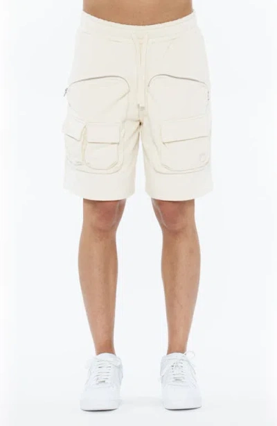 Cult Of Individuality Fleece Cargo Shorts In Winter White