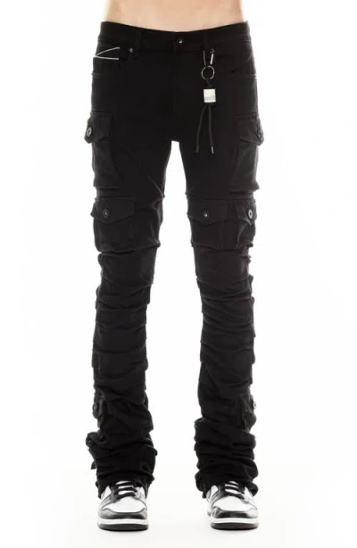 Cult Of Individuality Hipster Nomad Stacked Bootcut Cargo Jeans In Double Black
