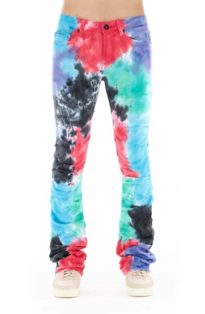 Cult Of Individuality Hipster Nomad Tie Dye Stacked Bootcut Jeans In Red