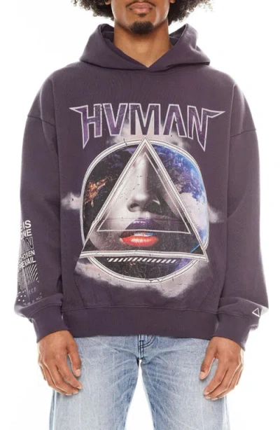 Cult Of Individuality Human Cotton Graphic Hoodie In Parachute Purple