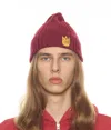 Cult Of Individuality Knit Hat With Oriole And Safety Yellow In Garnet In Beige