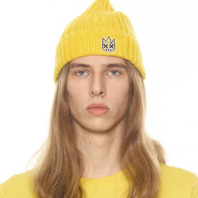 Cult Of Individuality Knit Hat With Black And White In Maize In Gold
