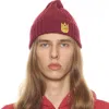 Cult Of Individuality Knit Hat With Oriole And Safety Yellow In Garnet In Beige
