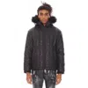 Cult Of Individuality Leather Puffer Jacket With Fur Hood In Black In Black
