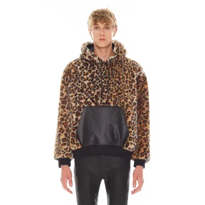 Cult Of Individuality Leopard Faux Fur Pull Over In Brown