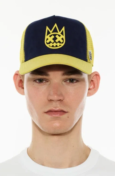 Cult Of Individuality Logo Mesh Back Suede Trucker Hat In Blue