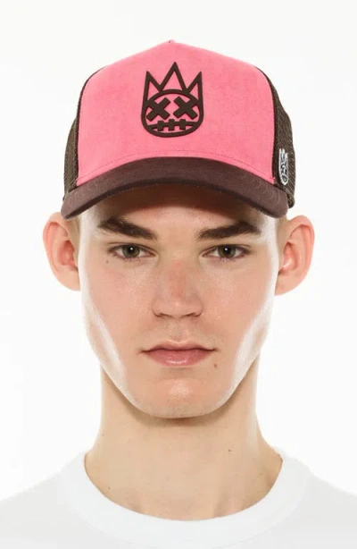 Cult Of Individuality Logo Mesh Back Suede Trucker Hat In Pink