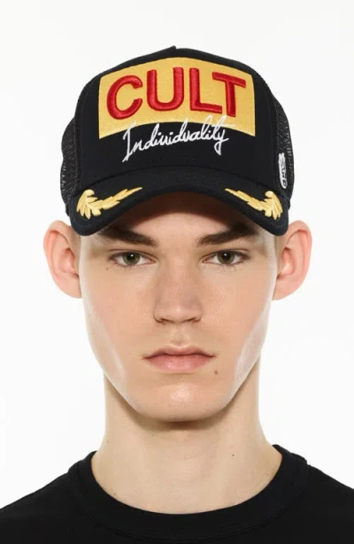 Cult Of Individuality Logo Mesh Back Trucker Hat In Black